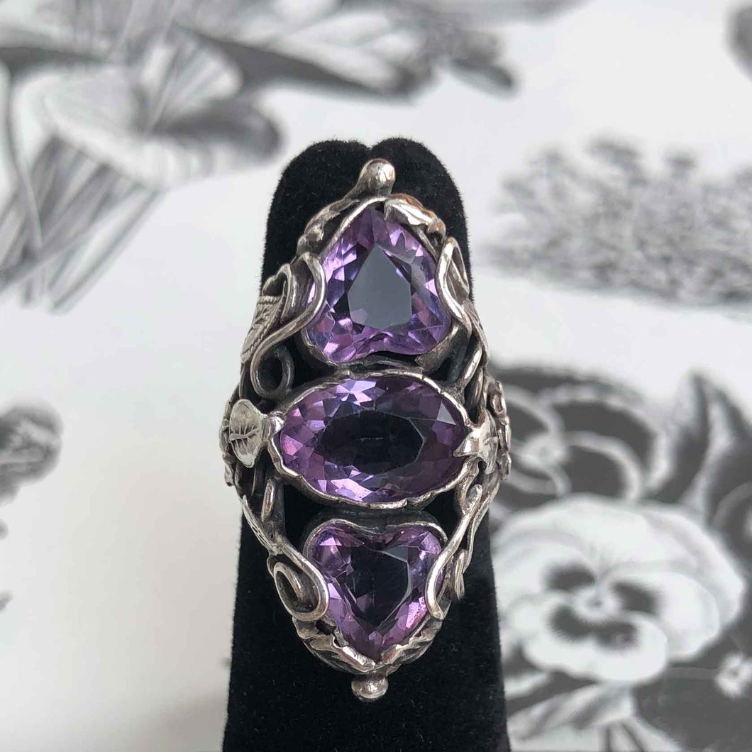Triple Amethyst Botanical Ring
