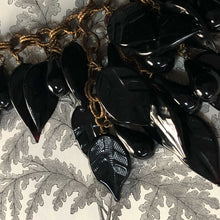 Glass black leaf cluster necklace