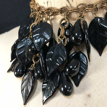 Glass black leaf cluster necklace