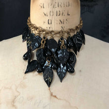Glass black leaf cluster necklace
