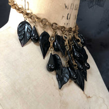 Glass black leaf cluster necklace