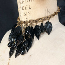 Glass black leaf cluster necklace
