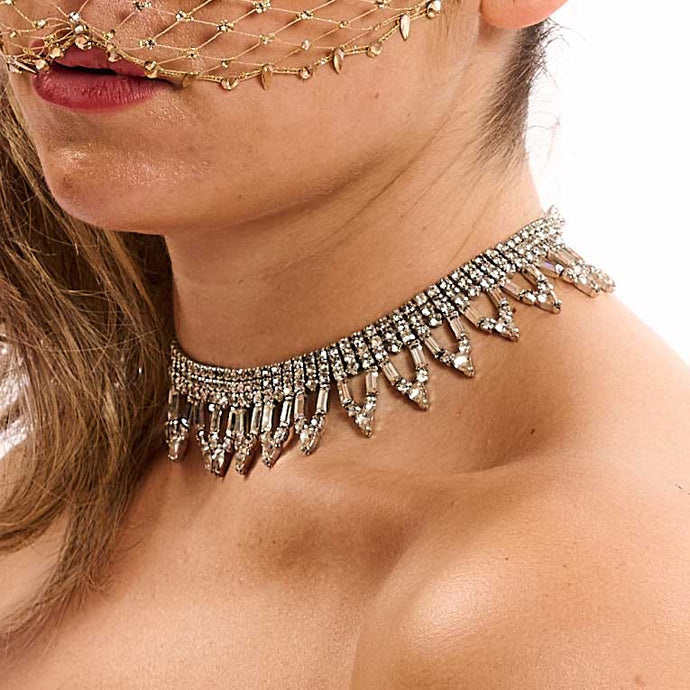 Diamanté spike collar