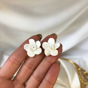 Delicate White Rose Earrings